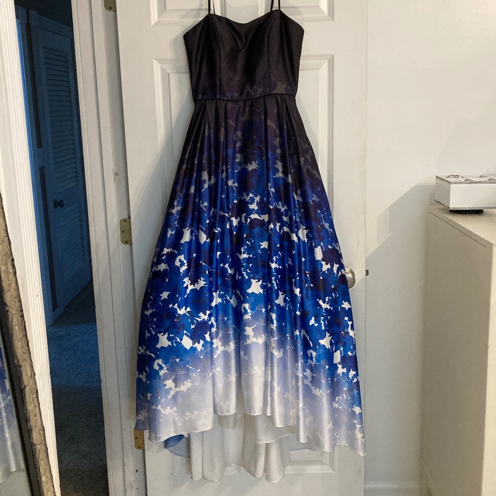 Betsey & Adam blue floral gown (with pockets!)